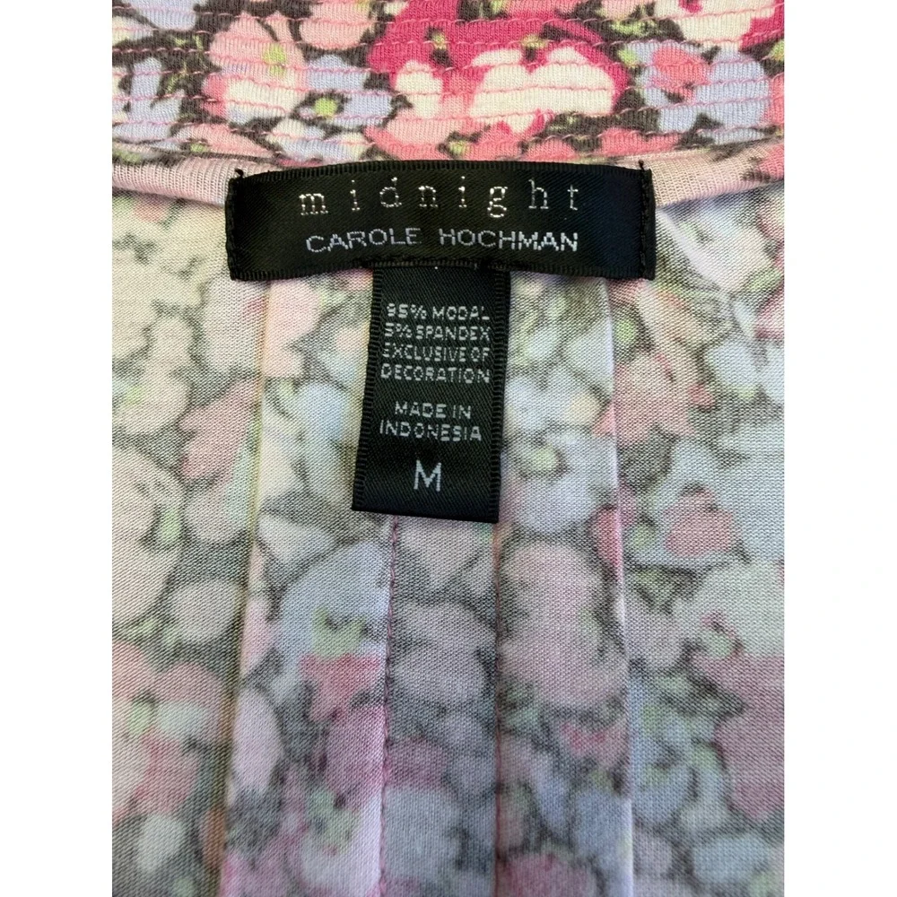Midnight Carole Hochman Nightgown Medium Pink Floral Long Sleeve VNeck Sleepwear